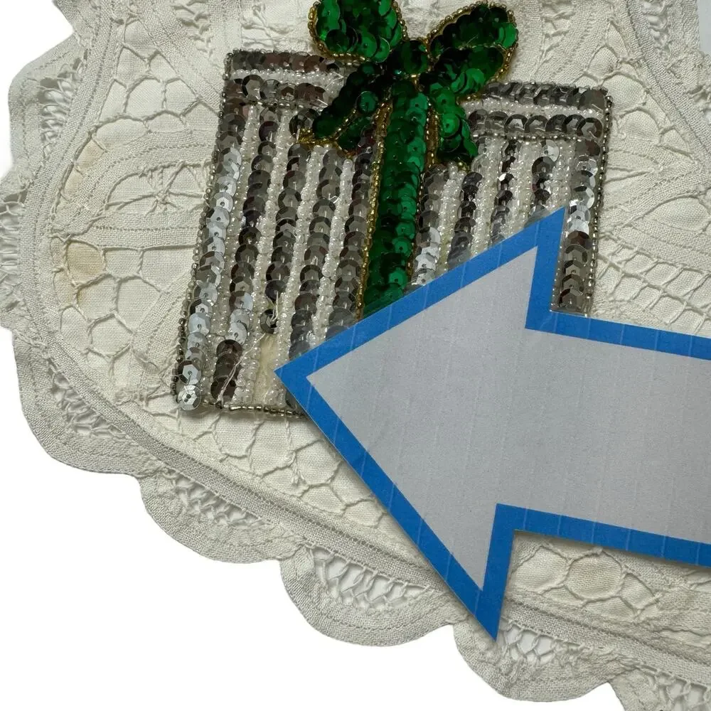 APRIL CORNELL Christmas Stocking Decoration White Lace Sequin Appliqués Set of 2